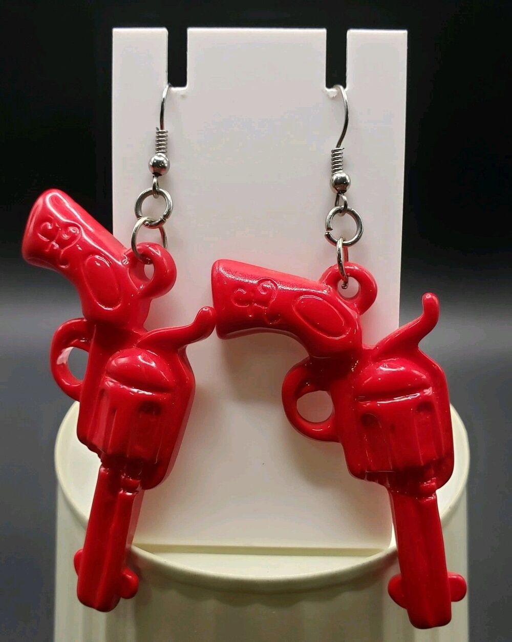 Dangle/Drop/Costume/Fashion Red Plastic Set of Revolvers (Pistols) Handcrafted!!
